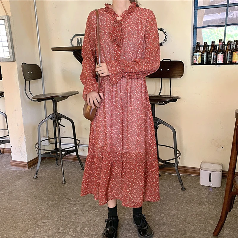 Женское шифоновое платье трапециевидной формы повседневное осеннее с