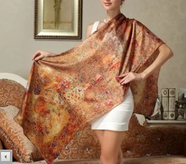 100% шелковый шарф длинный женский шаль из высококачественного шелка