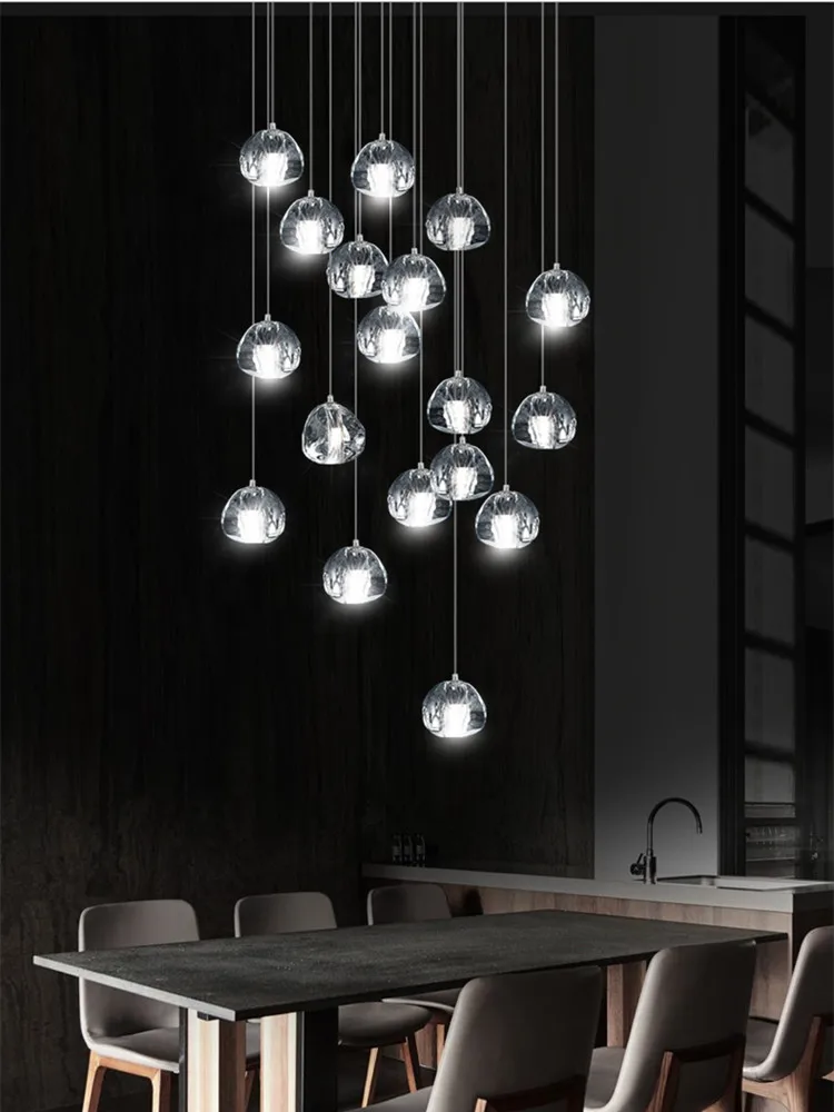 Modern Round Transparent Shape Crystal Glass Ball LED Pendant Lights Duplex Apartment Bar Villa Spiral Staircase Long Chandelier | Лампы и