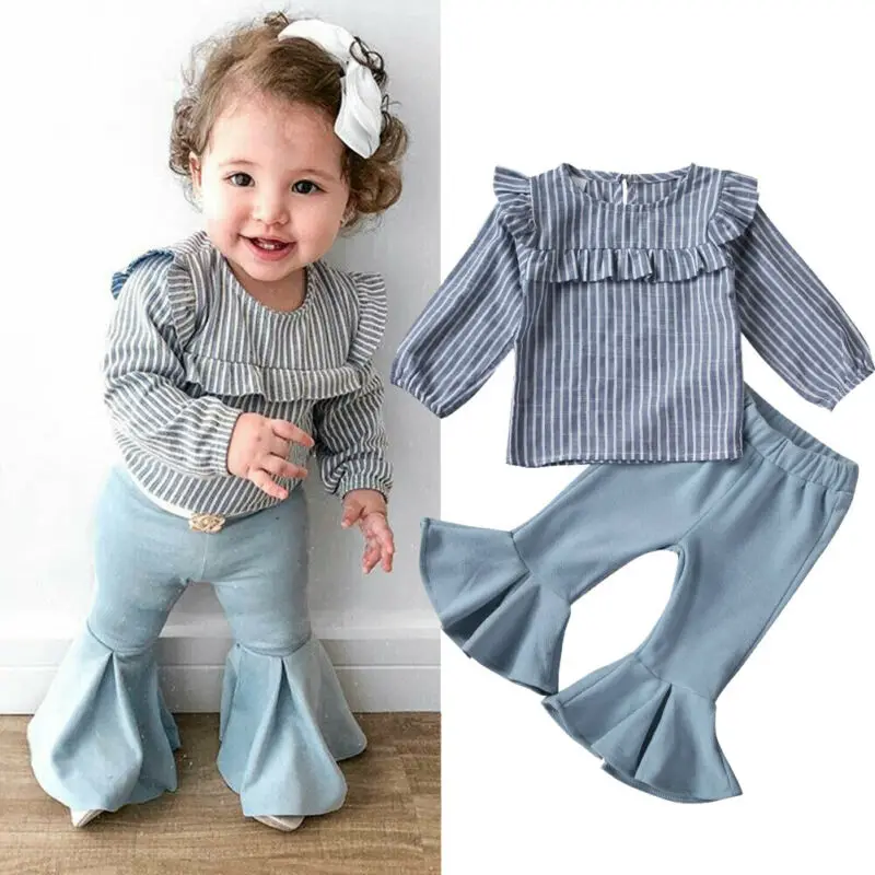 Детский комплект для маленьких девочек полосатый топ с рукавами крылышками