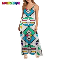 noisydesigns off shoulder plus size dress fashion sling straps geometry ankara african printing long dresses 2021 robe de dames