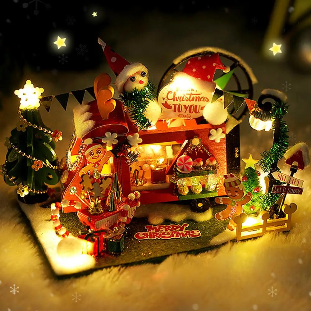 

Рождественский светодиодный светящийся деревянный дом, изысканные поделки, коттедж, Креативные 3D светодиодсветодиодный подарки, магазин, ...