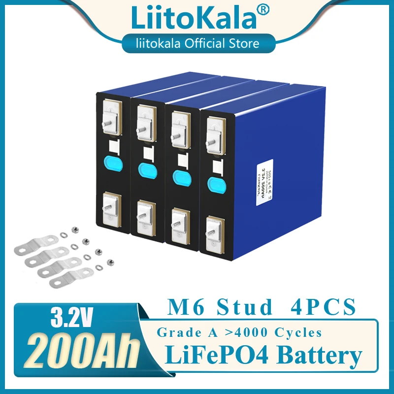 

4pcs LiitoKala 3.2V 200Ah Lifepo4 Battery Pack 12V 24V Cell Lithium Iron Phosphate Solar EU US Russia Fast Delivery Tax