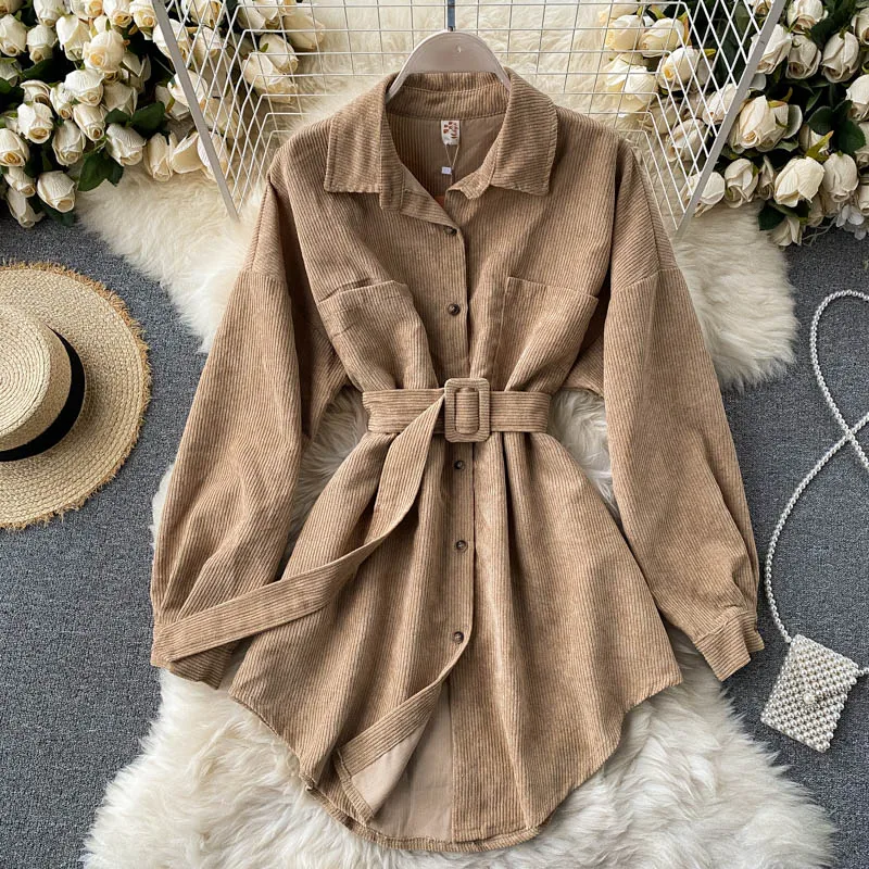 Женская Вельветовая куртка средней длины с поясом|Женские куртки| |