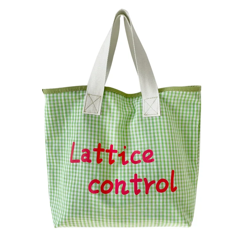 

Portable Lunch Bag Canvas Plaid Picnic Food Bag Large Capacity Women Small Tote Korean Style Shopping Handbag Children Lunch Bag