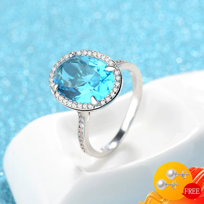 

Luxury Charm Rings Silver 925 Jewelry Oval Sapphire Zircon Gemstone Finger Ring Accessories for Women Wedding Engagement Party