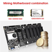 Riserless mining motherboard 8 GPU Bitcoin Crypto Etherum Mining  with 128GB MSATA SSD  DDR3 8GB 1600MHZ RAM SET