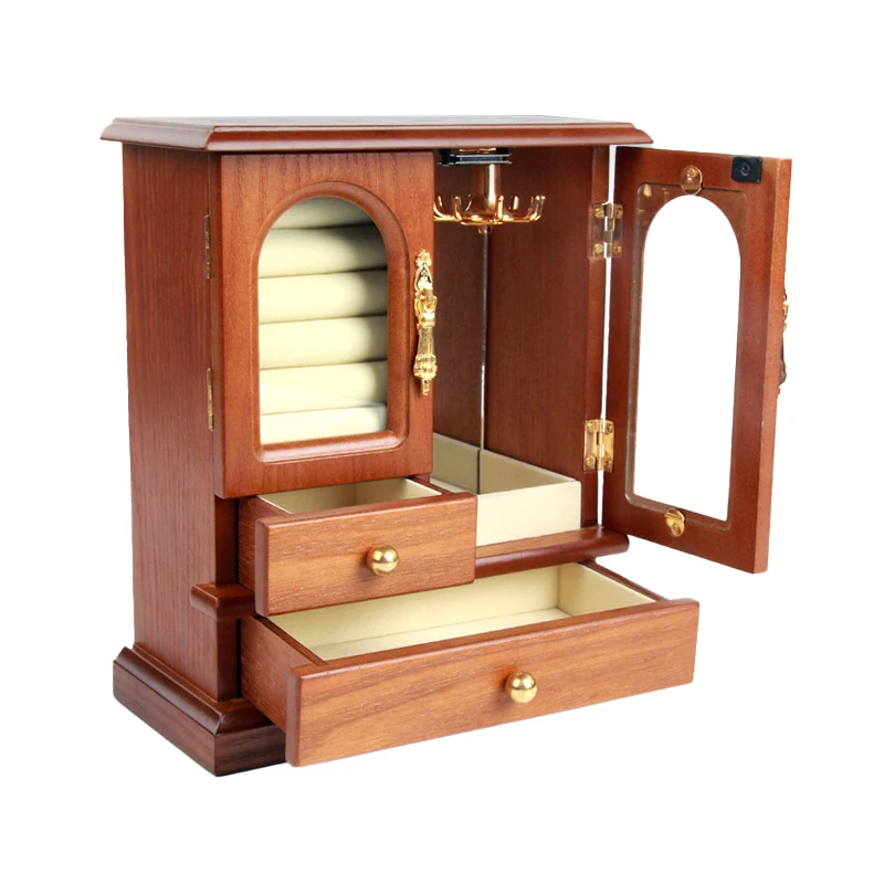 

Vintage Wooden Retro Jewelry Box Necklace Ring Earring Container Pure Color Creative Storage Box