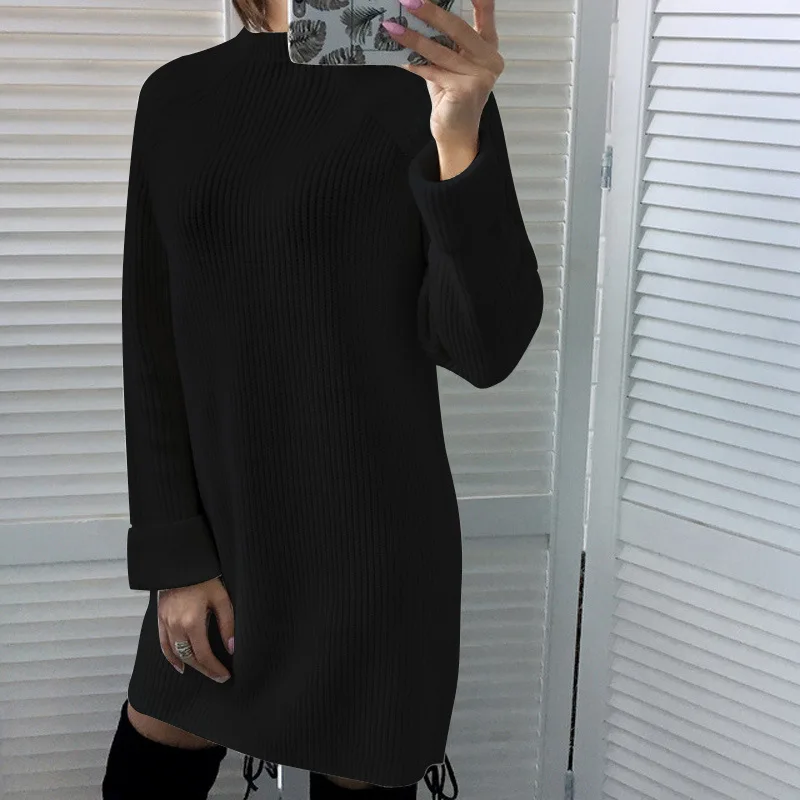

Elegant O-neck Loose Sweater Dress Women Thick Knitted Autumn Winter Mini Dress Vintage Solid Long Sleeve Party Dresses Vestidos