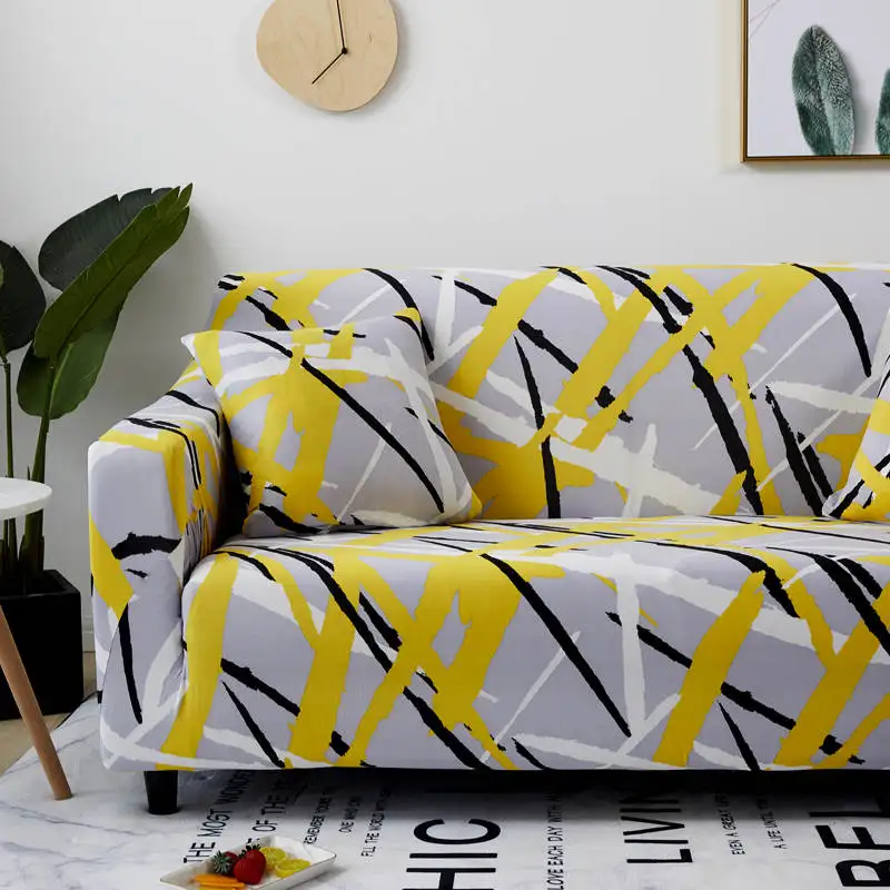 Желтая полоса серый фон стрейч чехлов секционные эластичные Чехлы для дивана |