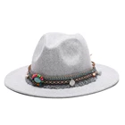 2021 высокое качество, стиль non-Fashion, шерстяная, для женщин фетр Джаз фетровая шляпа с драгоценными камнями и поясом широкополая Панамская Горячие Вечерние платья на свадьбу