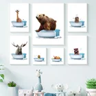 Настенная Картина на холсте для ванной, слон, жираф, лиса, медведь, сова