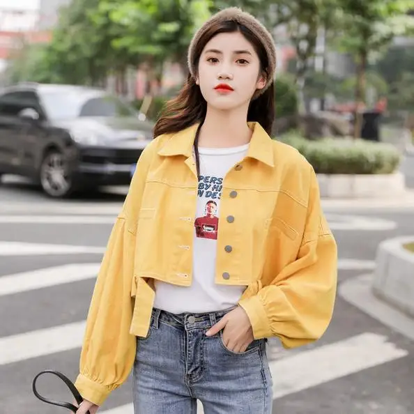 Укороченная куртка женская джинсовая куртка-бомбер с длинным рукавом