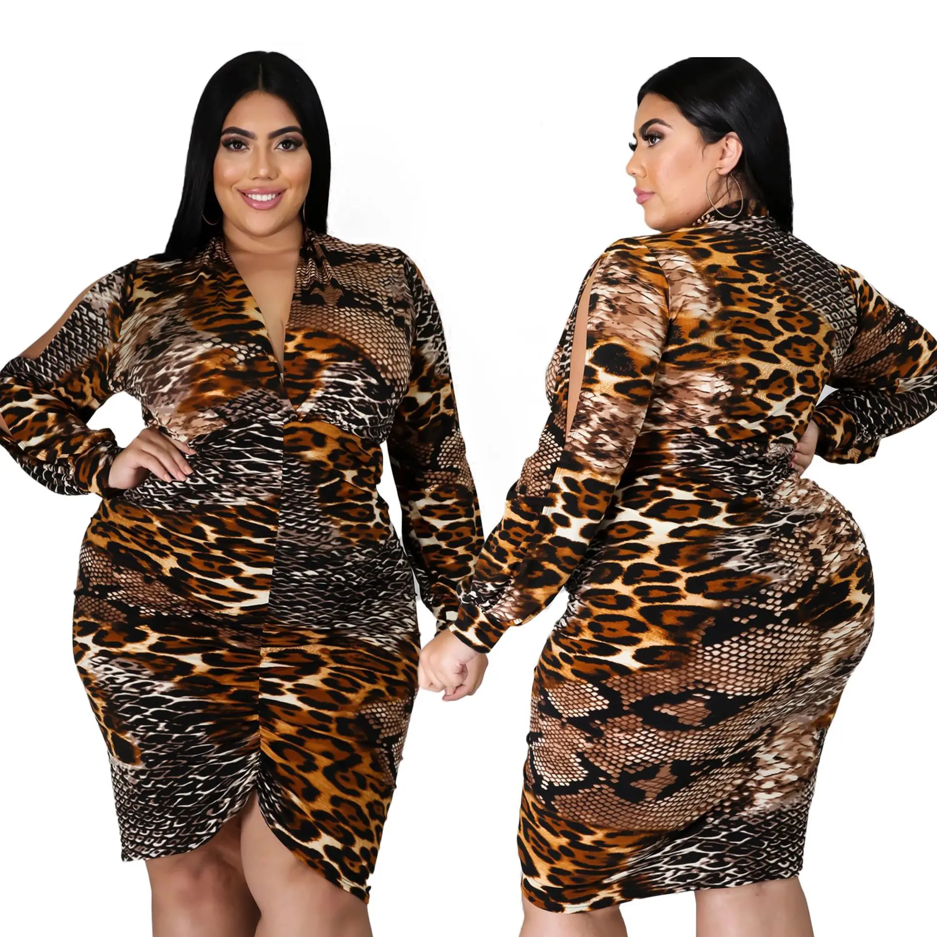 Zoctuo Женский Змеиный печать сексуальное облегающее платье Осенняя блузка с v