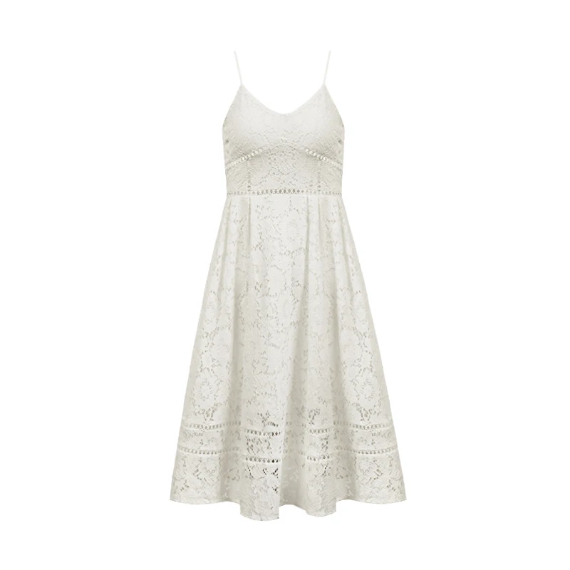 Белое Кружевное Платье женское вязанное крючком с v-образным вырезом бретельками