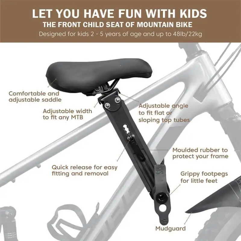 Переднее детское сиденье для горного велосипеда до 48 фунтов регулируемое