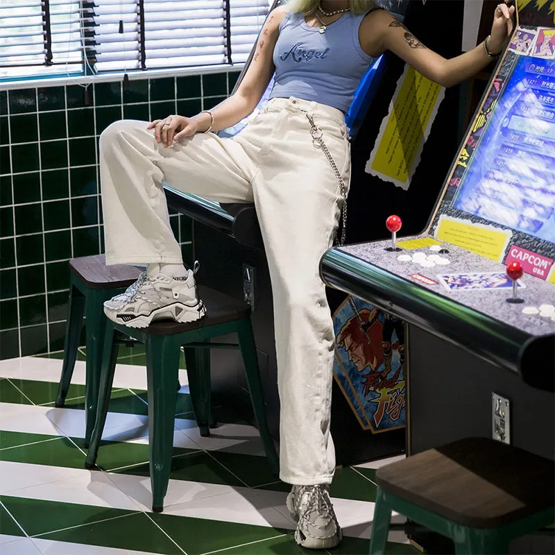 Hollow Out Tassel Denim Straight Women Trousers High Waist Hole Casual Female Jeans Spring Summer Streetwear Fashion Lady Bottom | Женская