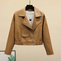 short mulher jaqueta de couro 2021 spring autumn loose plus size brown faux leather jacket women casual motorcycle biker jacket