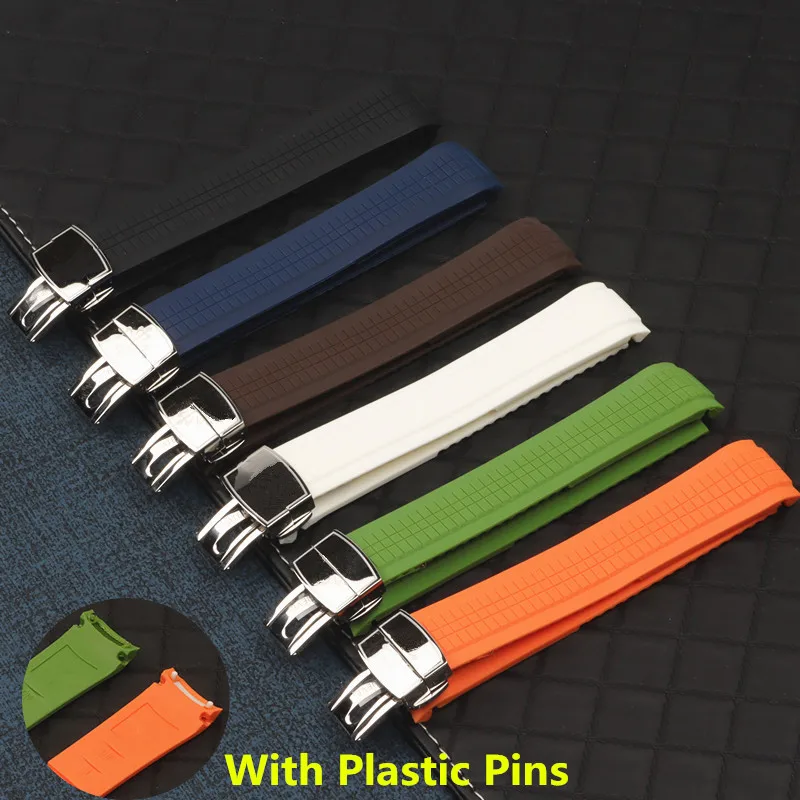 21мм черно-коричнево-синий мягкий силиконовый ремешок для часов Patek Strap Aquanaut Philippe для часов 5167R Watchband Tools Plastic Pins on.