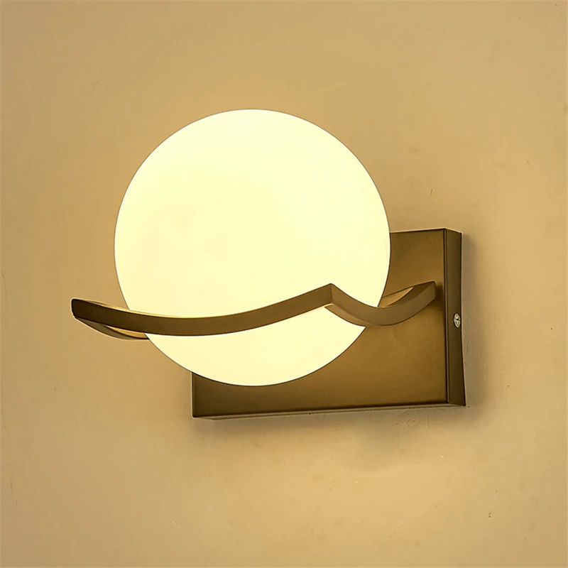 

moonlux Modern LED E27 Bedside Wall Lamp Round Glass Indoor Lighting Fixture Aisle Night Light(Without Bulb)