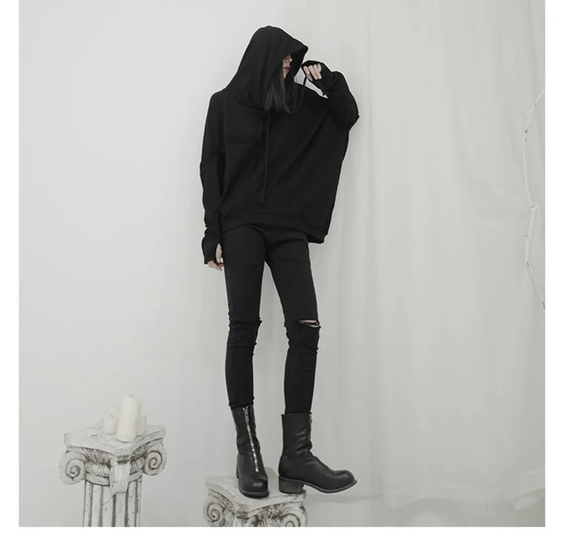 

[EAM] Loose Fit Black Asymmetrical Oversized Sweatshirt New Hooded Long Sleeve Women Big Size Fashion Spring Autumn 2021 19A-a57