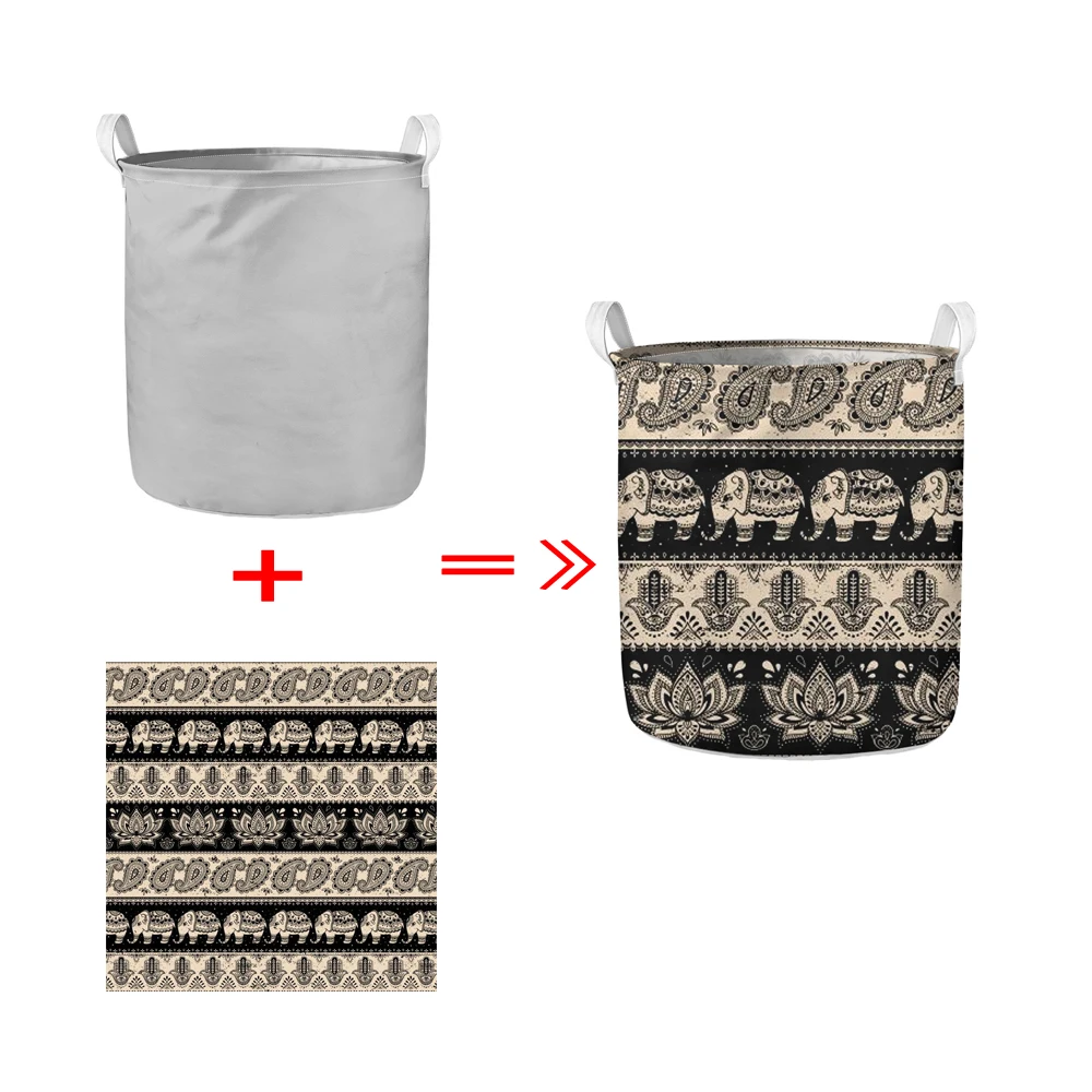 18.5 Inches Large Laundry Basket Cartoon Alpaca Print Waterproof Round Canvas Collapsible Storage bin with Handles for Hamper | Дом и сад