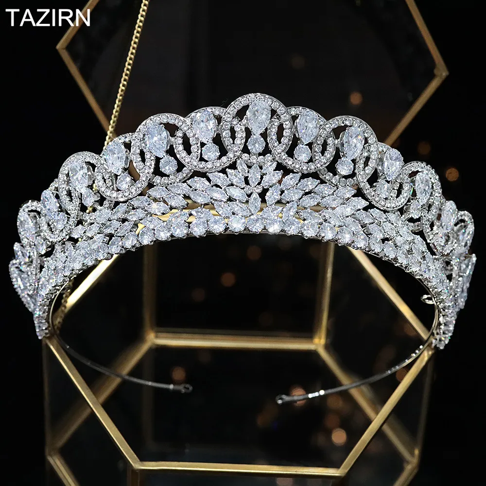 

Elegant 5A+ Cubic Zirconia Wedding Bridal Tiaras and Crowns Zircon Pageant Queen Headpieces CZ Party Hair Jewelry Accessories
