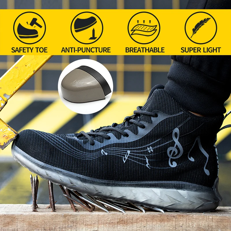 Male Steel Toe Work Safety Boot Lightweight Abrasion Resist Anti-smashing Non-slip Casual Sneaker Security Shoes Breathable Soft