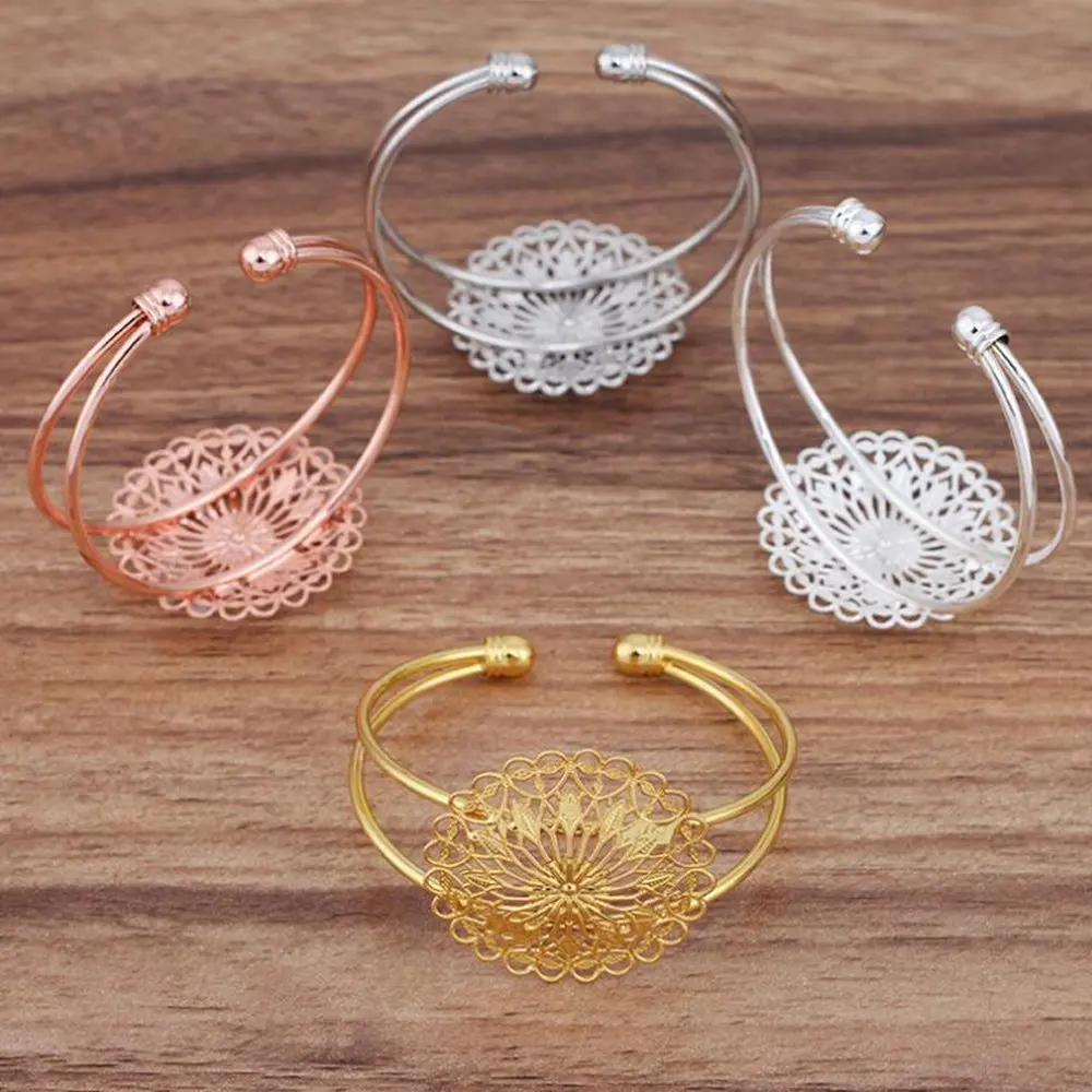 

20 шт 36 мм филигранный лист лоток Браслет База Пустые браслеты ободок латунь манжеты браслет Настройка Кабошон Камея