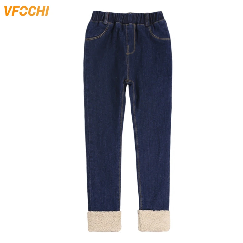 VFOCHI 2019 новые джинсы для девочек зимние плотные бархатные брюки детские с