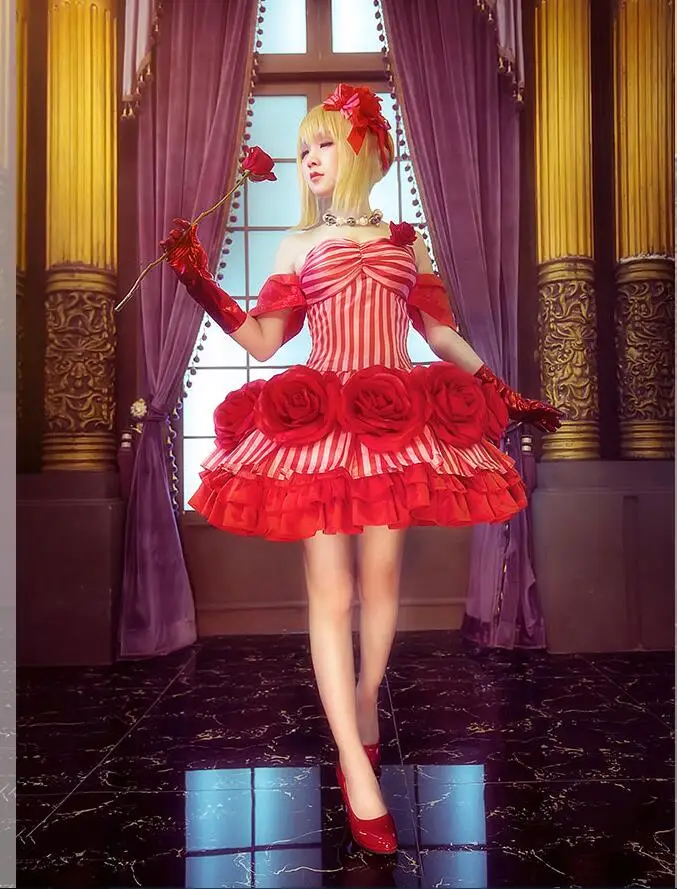 

Game Fate/EXTRA Saber Emperor Nero Players Red Dress Uniform Cosplay Costume Full Set In Stock Halloween Christmas