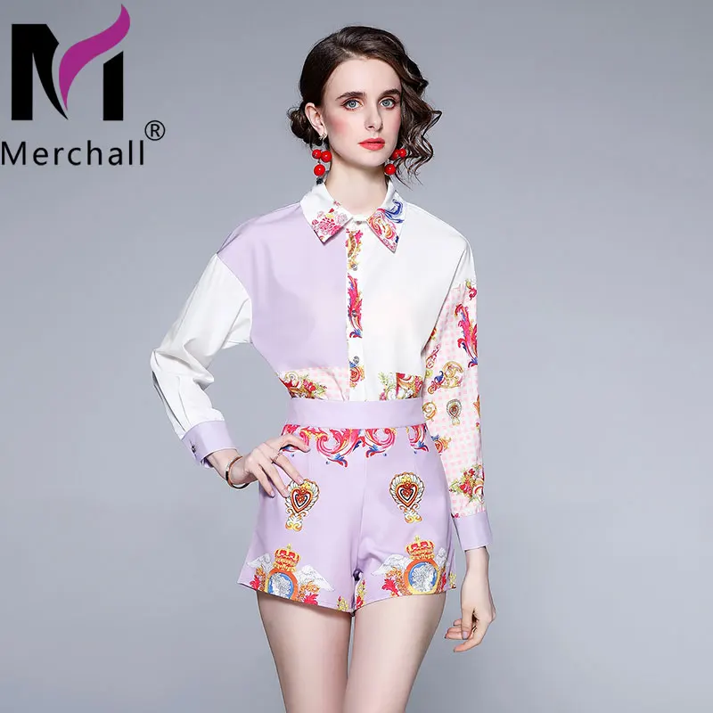 

Merchall Summer Floral Print Chiffon Two Piece Set Women Ruffle Flare Sleeve Loose Shirt Blouse + Pocket Wide Leg Shorts Vacatio