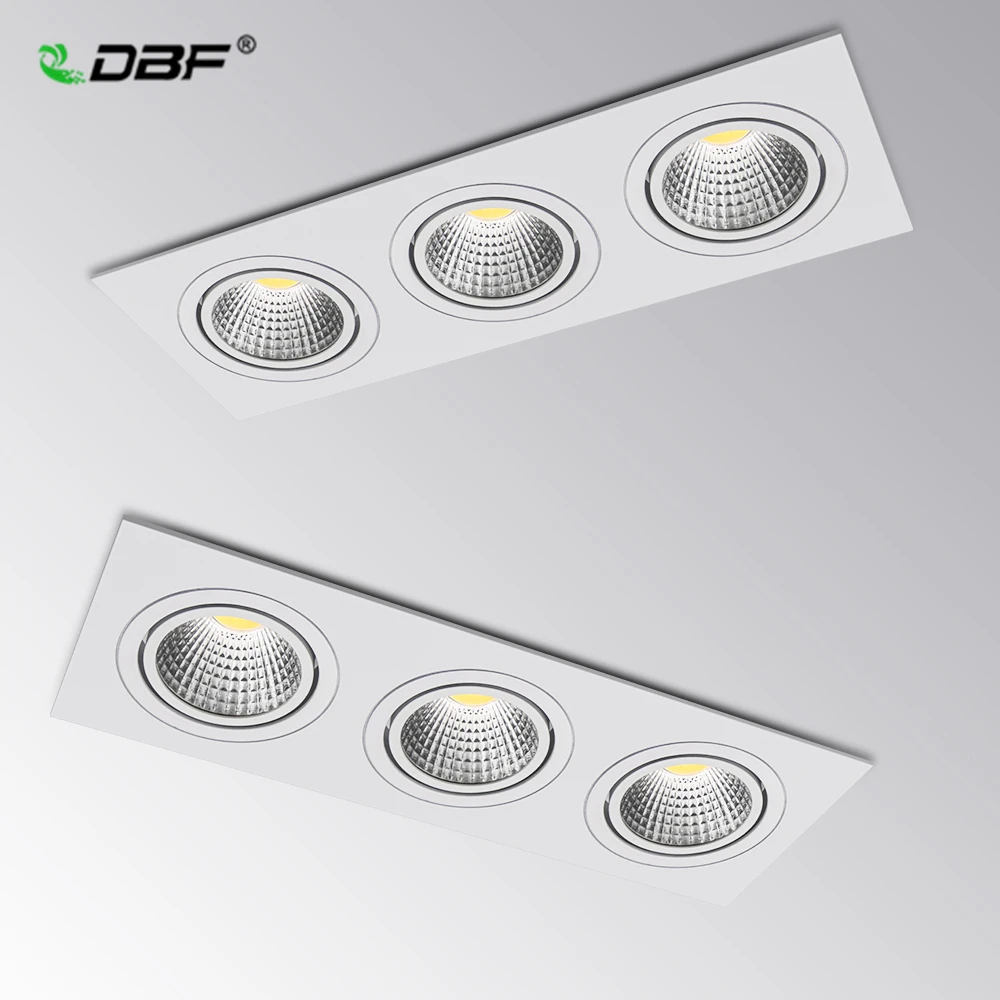 [DBF] квадратный встраиваемый светильник COB с 3 головками регулируемой яркостью 15