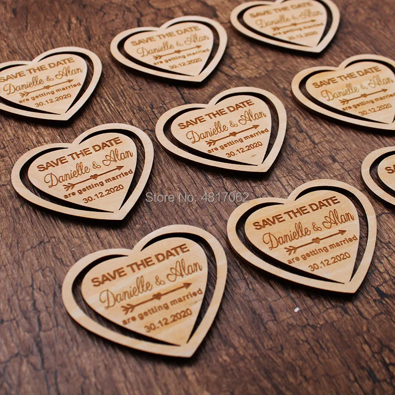 Деревянные магниты с надписью Save The Date Heart Date|Сувениры для вечеринок| |