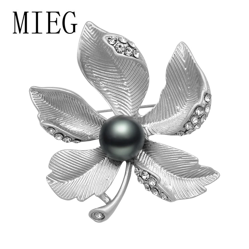 MIEG серая жемчужная брошь в виде кленового листа, матовый золотистый/серебристый цвет, булавки для одежды, платья, шляпы, аксессуары для ювелирных изделий