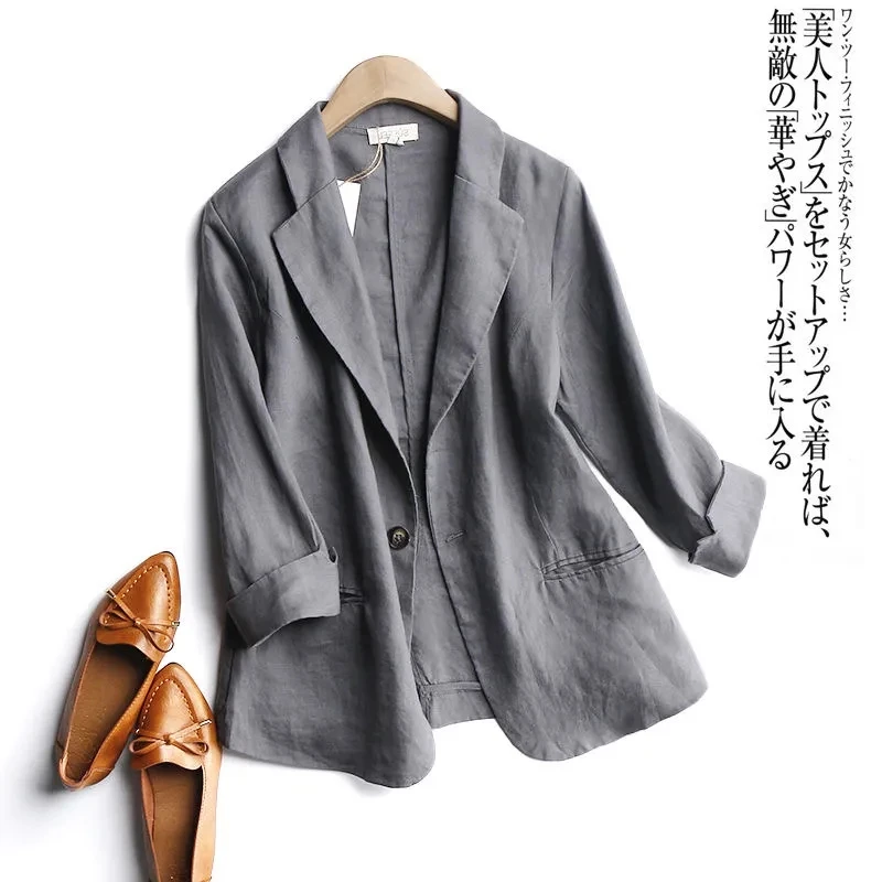 

Thin Cotton and Linen Small Suit Jacket Female Large Size 2021 Spring and Summer New Korean Fashion Simple Loose Casual Suit
