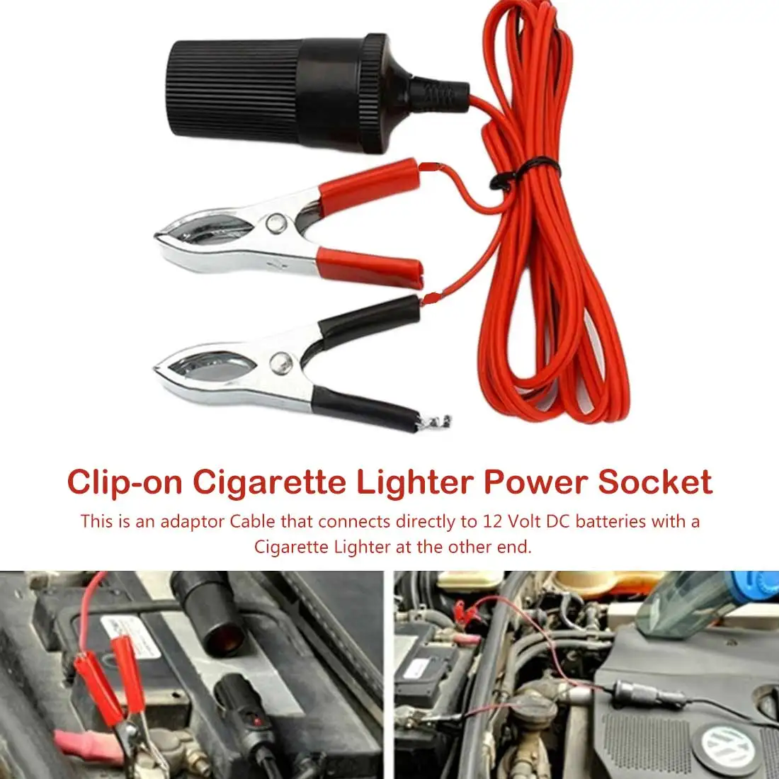 12V Clip-on Cigarette Lighter Power Socket Battery Terminal Adapter Car Plug Car Accessories
