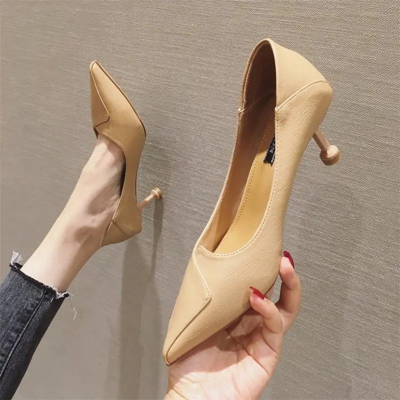 Туфли лодочки женские на тонком каблуке 7 см пикантные модные туфли для работы и