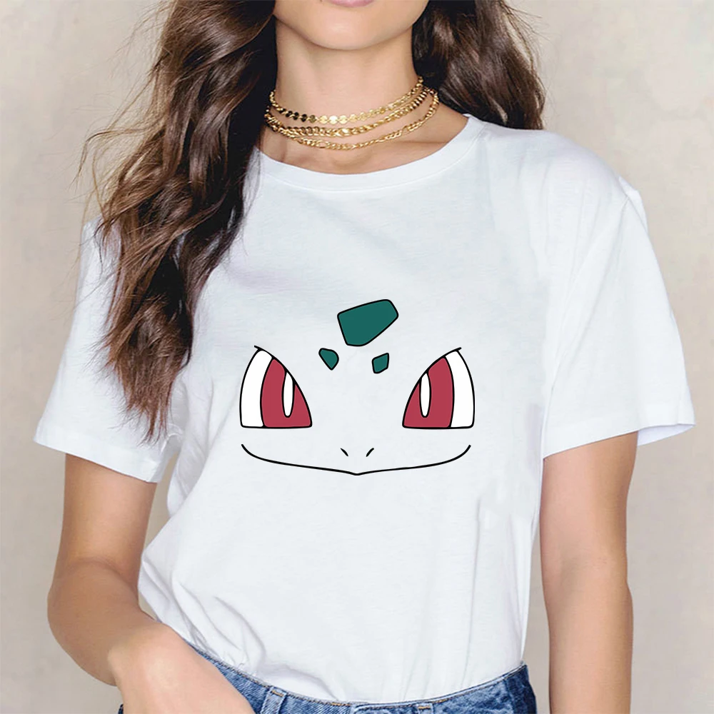 

Bulbasaur Pokemon Pikachu T-shirt Woman Kawaii Short Sleeve Maiden Teens Casual T-shirt Cartoons Top Women Anime Clothes Ullzang