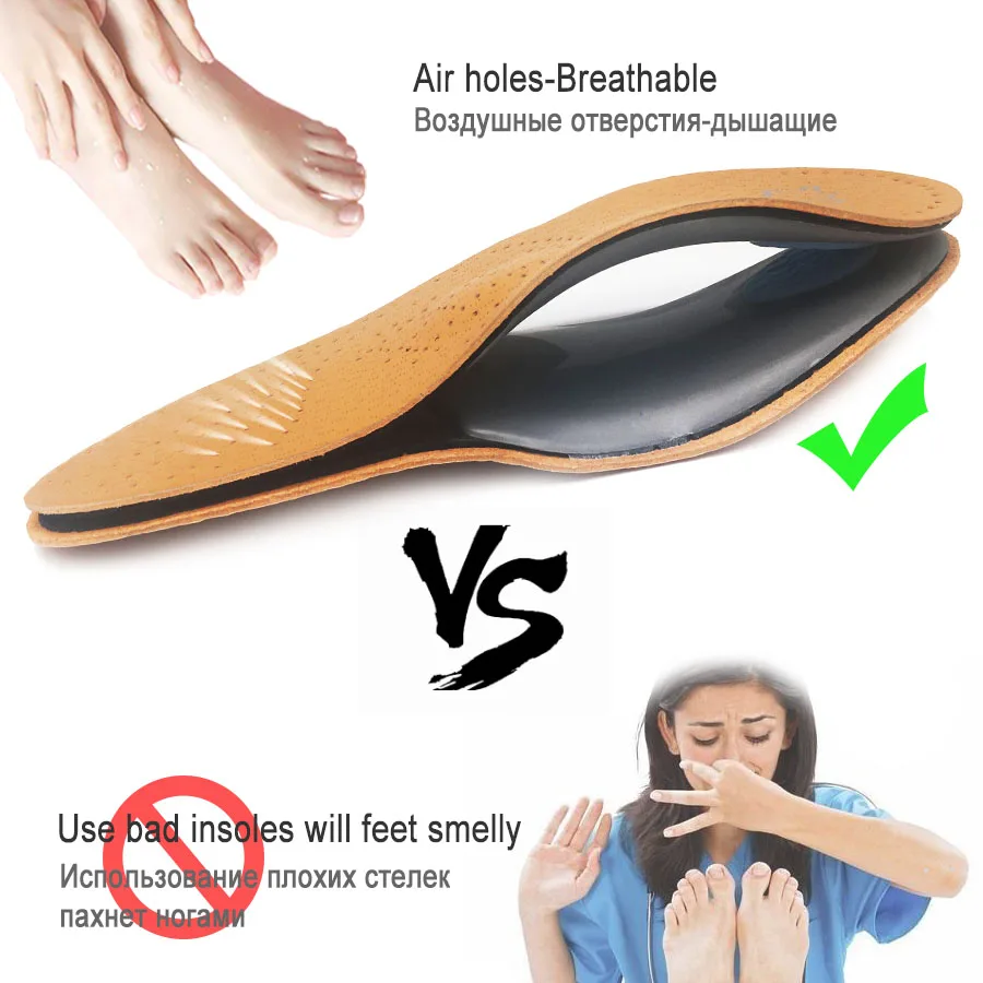 2 pairs Leather orthotics Insoles flat feet insole Arch Support Orthopedic shoe sole Shoes insert insoles for feet Men Women