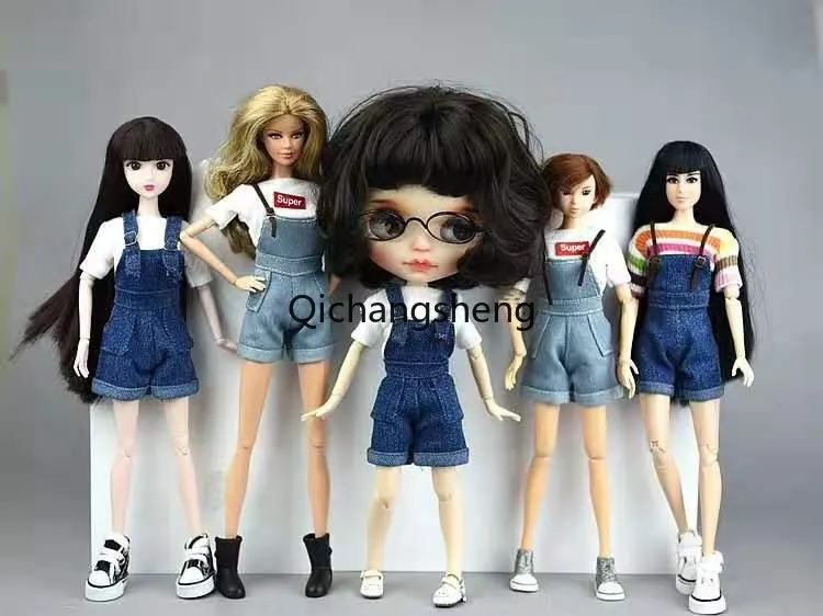 

Denim Jeans Bib Pants 11.5" Doll Clothes for Barbie Clothes Princess Outfits Suspender Trousers for Blythe Doll Accessories 1/6