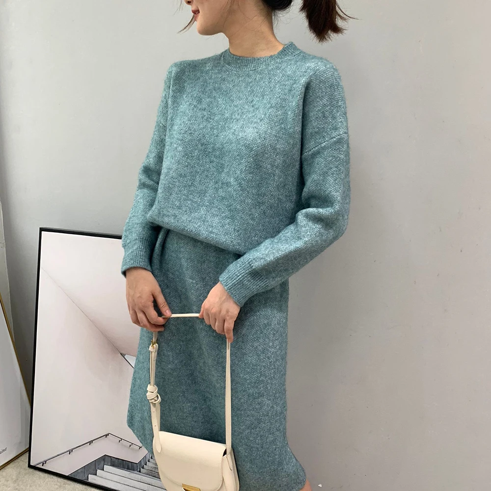 

2021 Knitted Autumn Women Sweater Dress Loose Style O-Neck Long Sleeve Women Pullovers Long Dress Women Sweater Dress Pull Femme