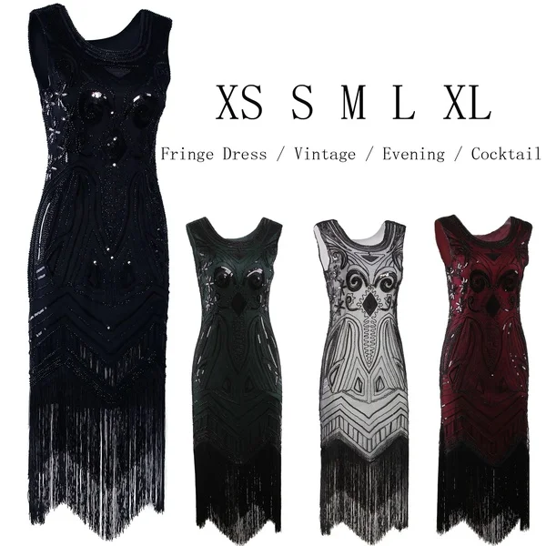 

Vintage 1920s Dress Flapper Costumes Evening Gowns Great Gatsby Dresses 20s Roaring Long Prom Dresses 1920's Vintage Gatsby Bead