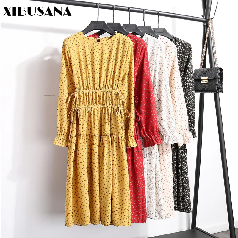 Женские шифоновые платья с длинным рукавом винтажное пляжное платье цветочным