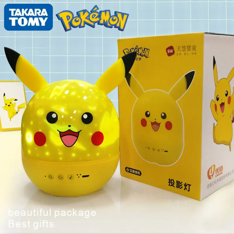 

6 Scenes Cute Original Pikachu Remote Control Projection Night Light Can Rotating Starry Music Box Children's Birthday Gifts Toy