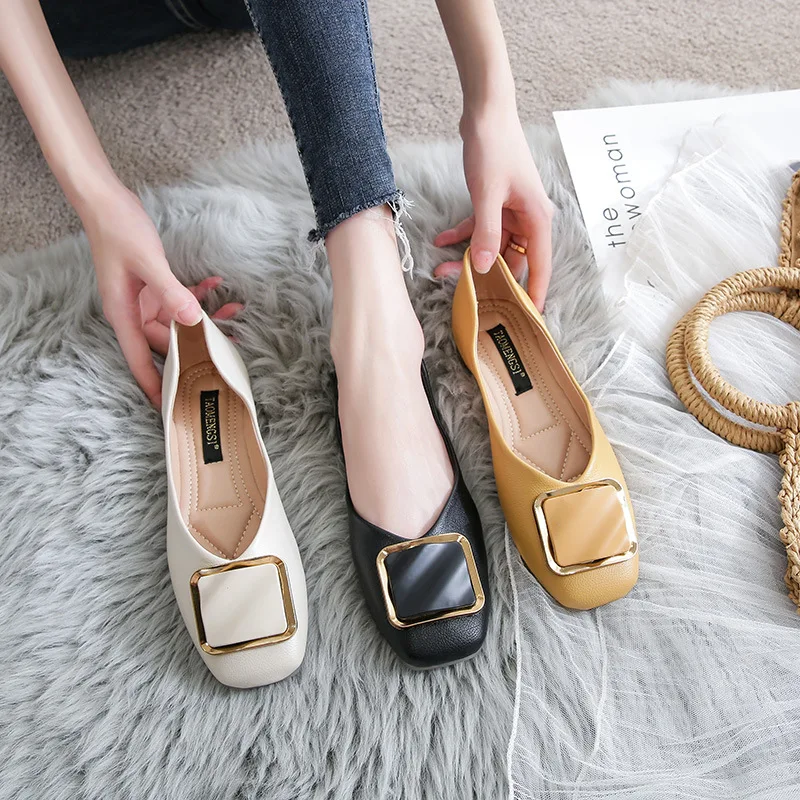 

Spring Women Ballet Flats 2022 New Square Buckle Fashion Slip On Flats Shoes Soft Plus Size Women's Shoes Ballerinas Girls