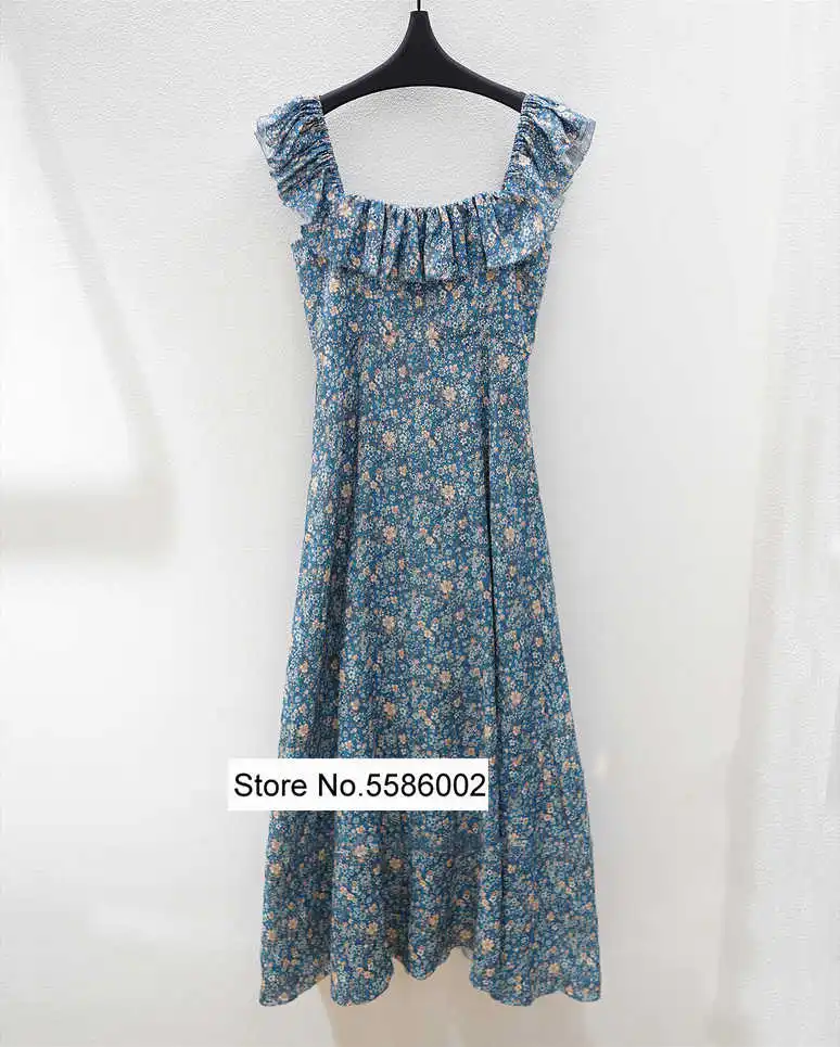 

Новейшее Стильное женское платье MageBop с цветочным принтом, квадратным воротником и рукавом-футляром, длинное Повседневное платье с оборкам...