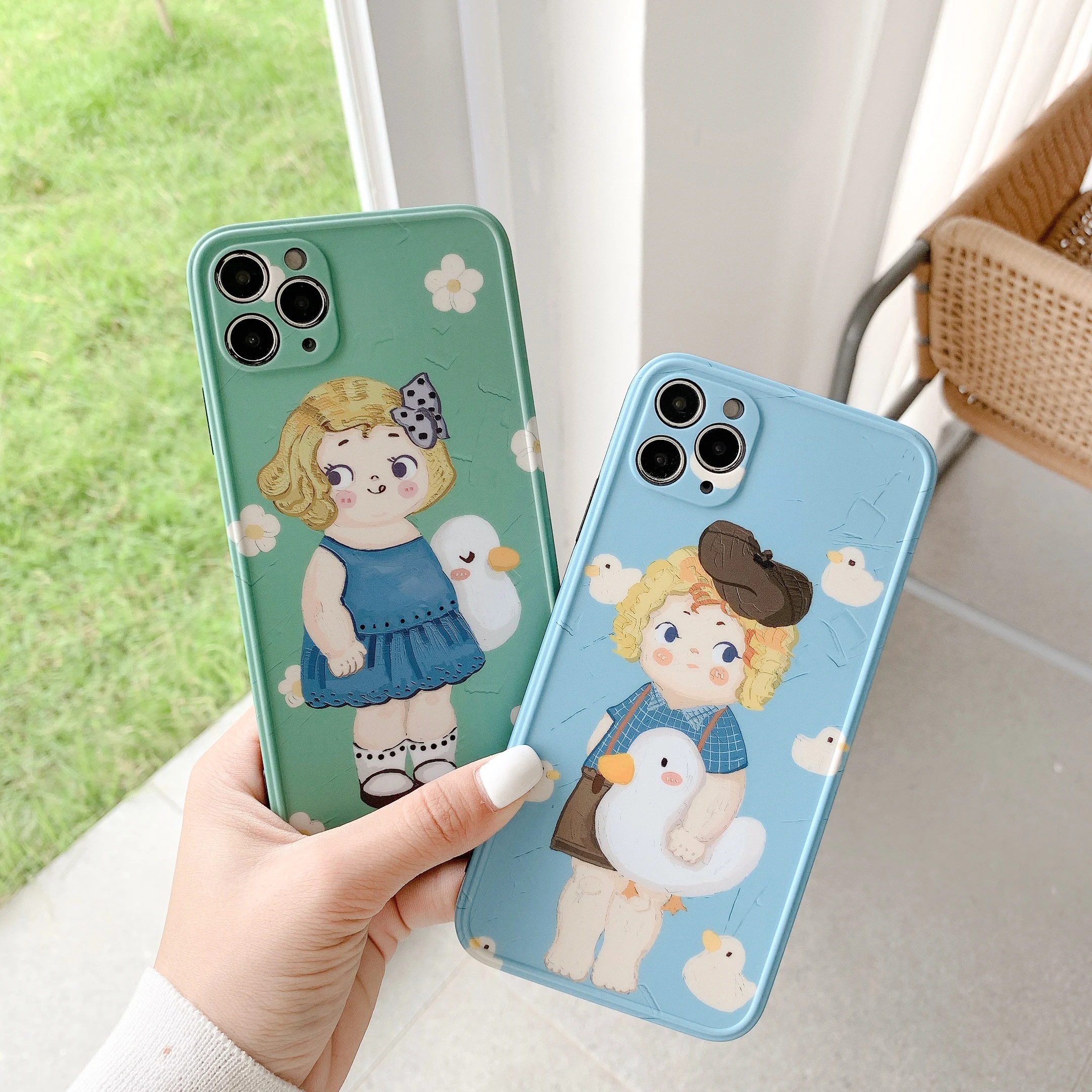 

Oil Painting Boy Holding Duck Girl For iPhone 11 Pro Max XS MAX X XR 8 7 6s 6 Plus SE 2020 Phone Case Mobile Phone Accessories
