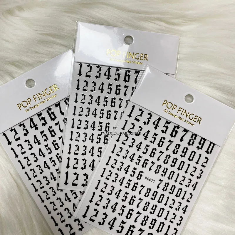 

Old English Numbers Black 3D Tips Nail Art Transfer Stickers Decals Manicure Decoration