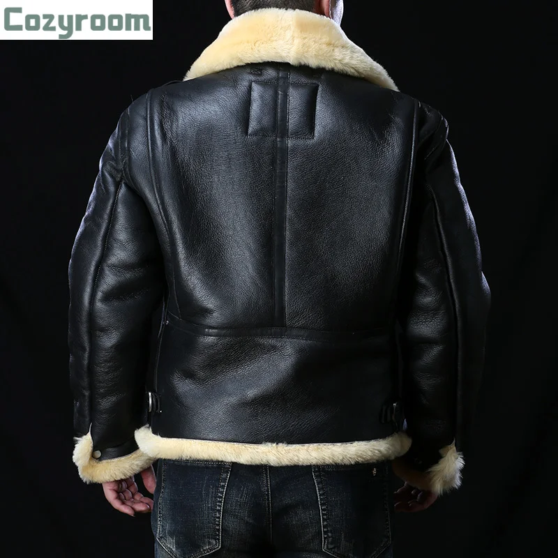 

0969 European Size High Quality Super Warm Genuine Sheep Leather Coat Big B3 Shearling Bomber Military Fur Jacket